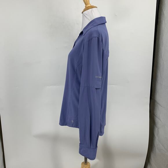 Columbia Shirt Womens M Medium Periwinkle Omni Freeze Snap Buttons Tab Sleeve - Picture 4 of 14